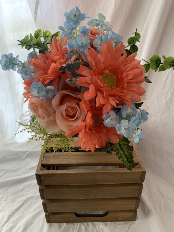 Peach and Blue Memorial Silk Flowers